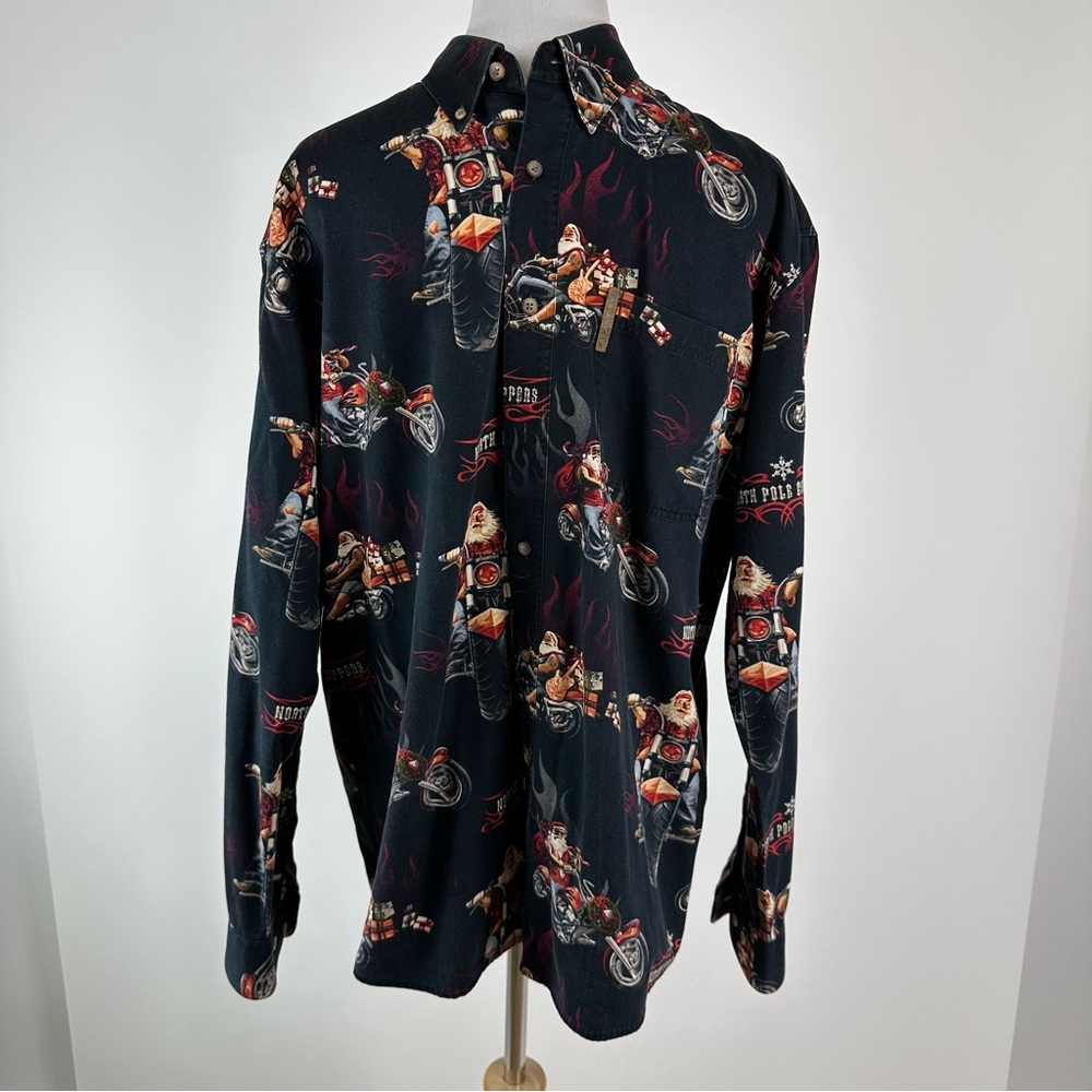 North River North Pole Choppers Motorcycle Christmas Button Down Shirt Medium